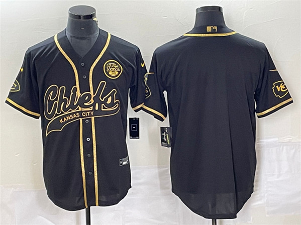 Men’s Kansas City Chiefs Blank Black Gold Cool Base Stitched Baseball Jersey